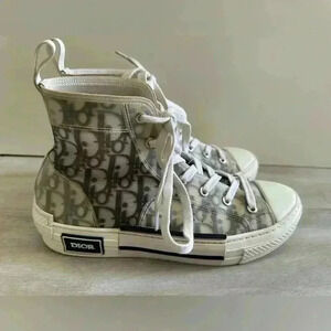 Christian Dior High Top Sneakers Oblique Canvas 40 White/gray